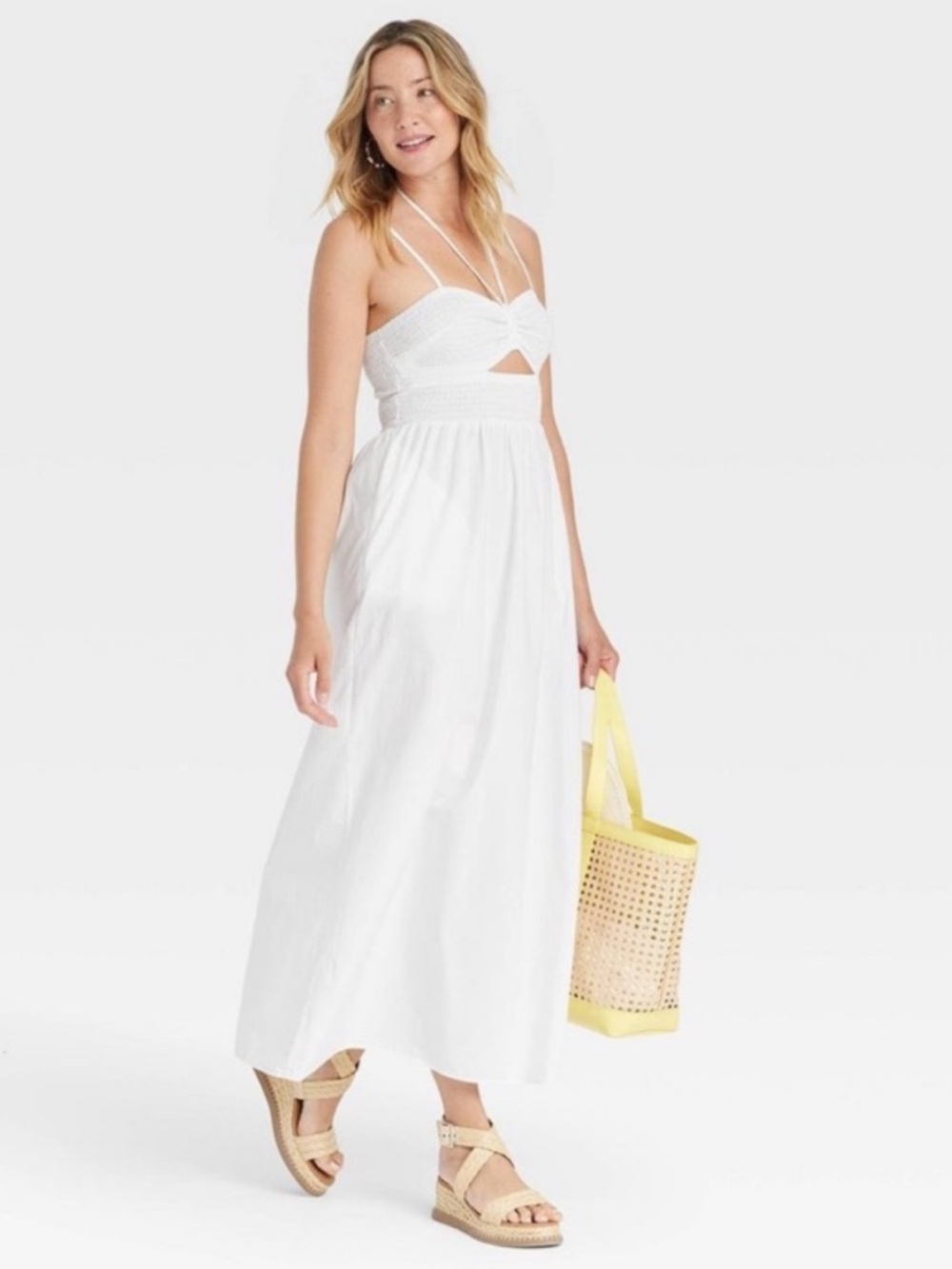 Universal Thread White Smocked Bodice Maxi Dress, Size M